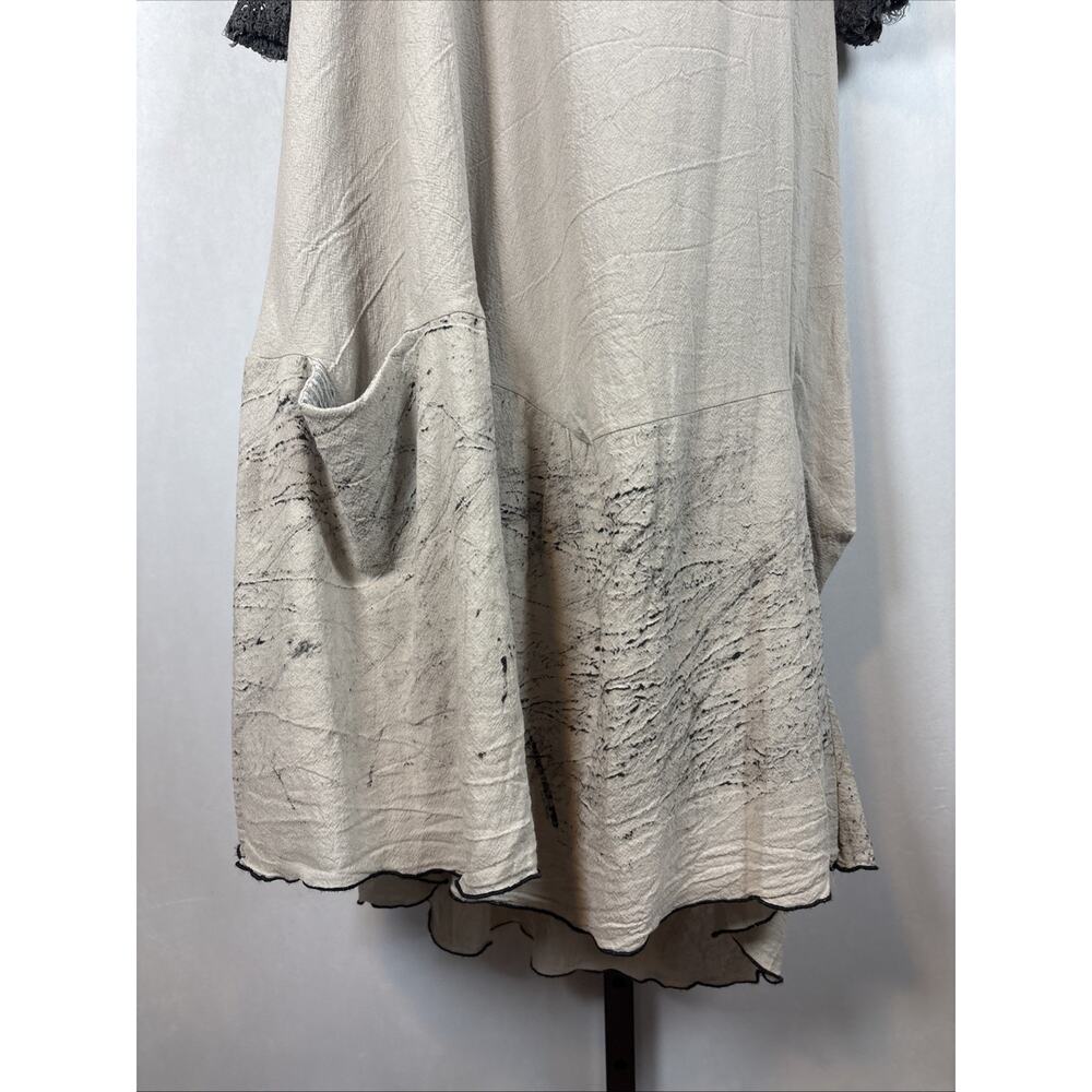Lee Andersen Midi Dress Women's XS Khaki Mesh Sleeves Asymmetrical Relaxed Artsy - Picture 3 of 8